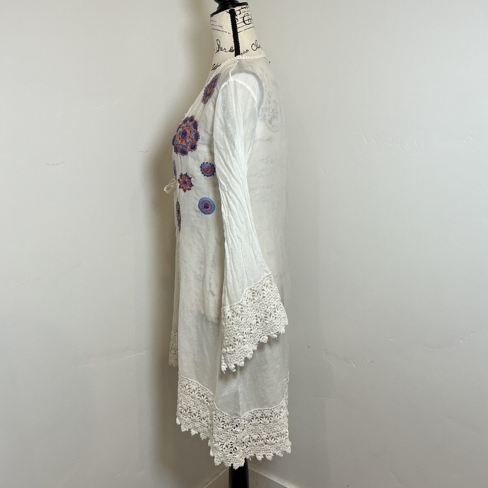 OndadeMar White Embroidered Crochet Lace Kimono Cover Up Tunic M - Picture 3 of 7